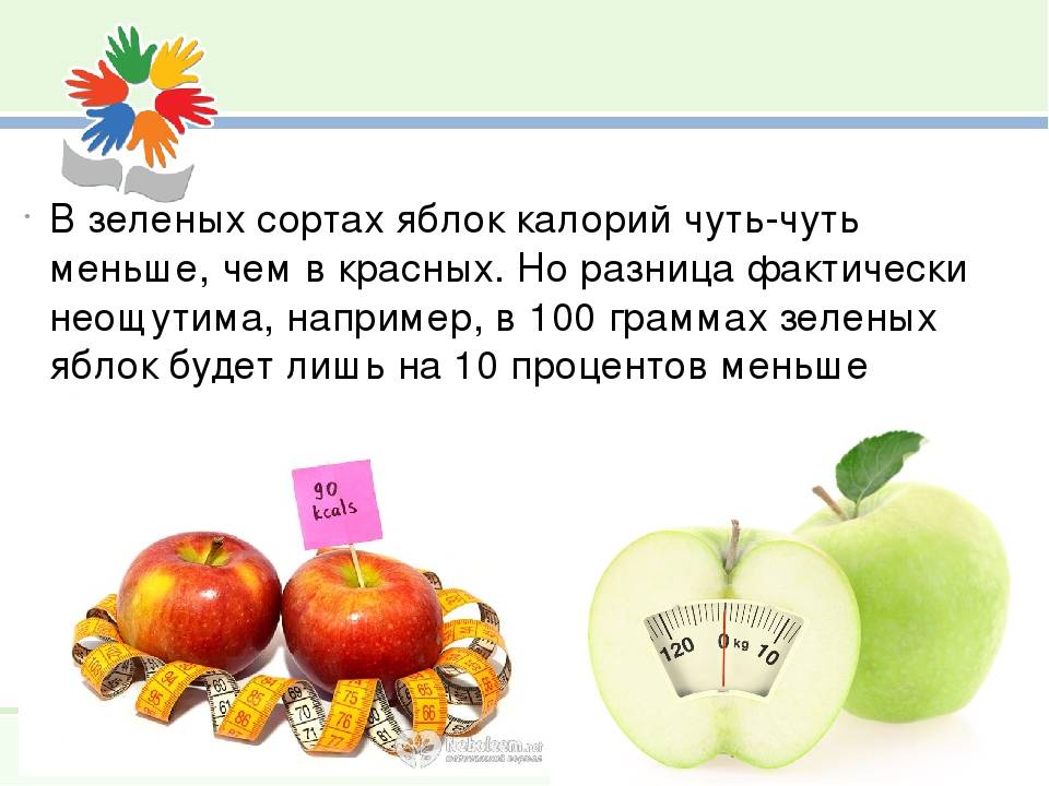 Сколько калорий в яблоке красном разных сортов?