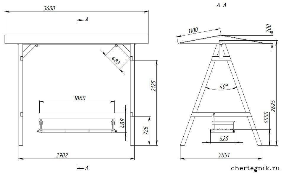 Чертеж подвесной лавочки