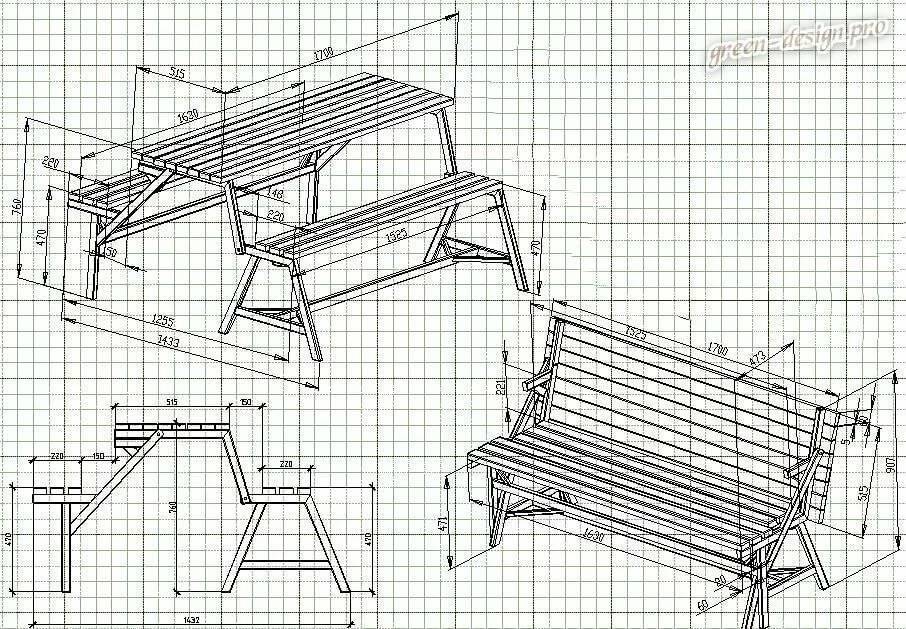 Чертеж скамейки трансформера из профиля