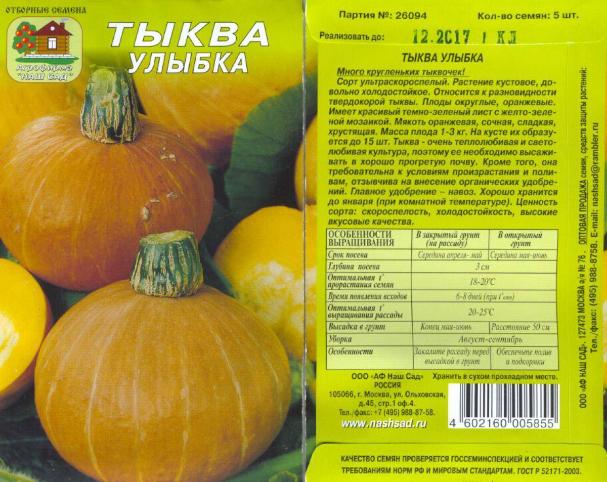 Тыква раннеспелая кустовая сорта