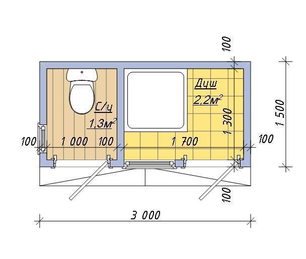 Туалет и хозблок под одной крышей чертеж с размерами